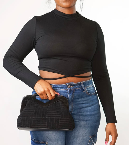 BLACK STRETCH MOCK NECK FITTED TURTLE NECK